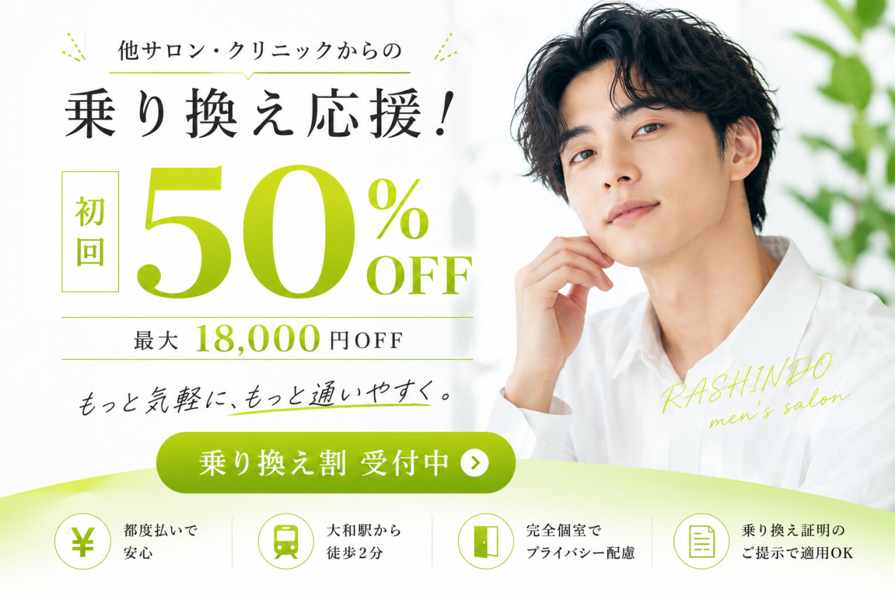 他サロン・クリニックからの乗り換え割 初回50%OFF 最大18,000円OFF
